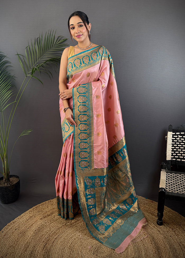 Peach Spun Silk Saree With Blouse Piece