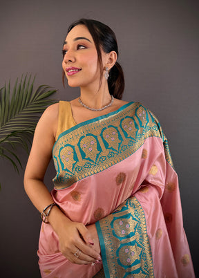 Peach Spun Silk Saree With Blouse Piece