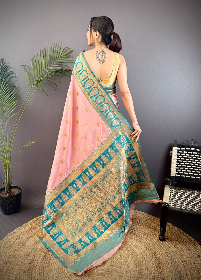 Peach Spun Silk Saree With Blouse Piece