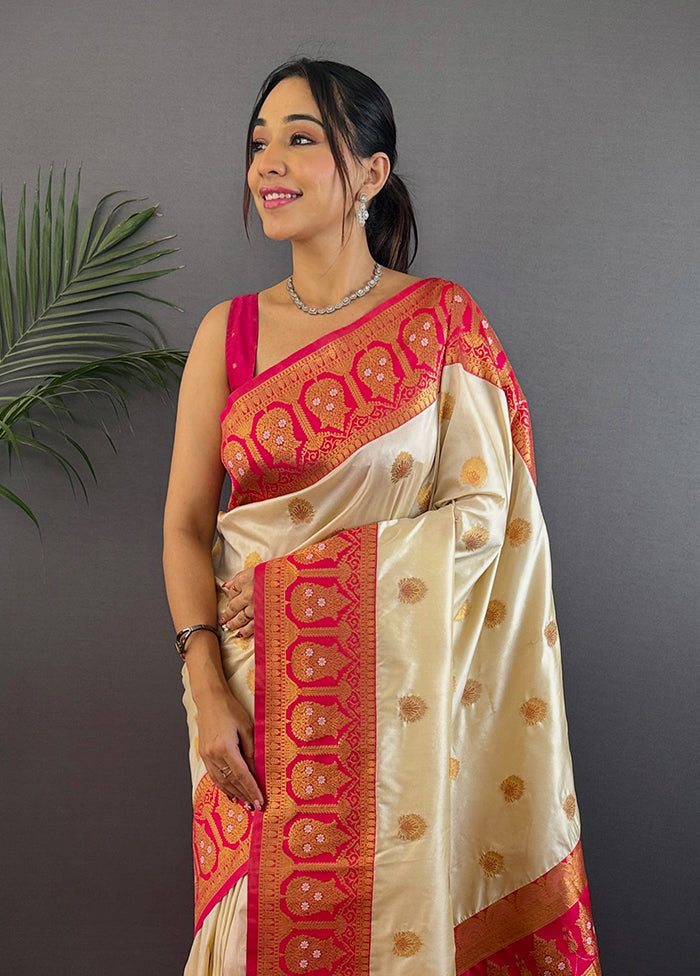 Cream Spun Silk Saree With Blouse Piece