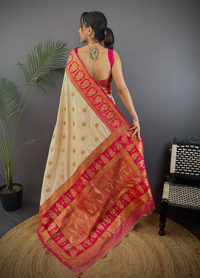 Cream Spun Silk Saree With Blouse Piece