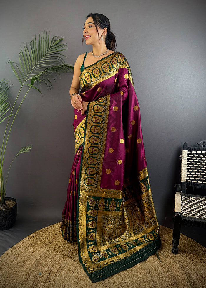 Wine Spun Silk Saree With Blouse Piece