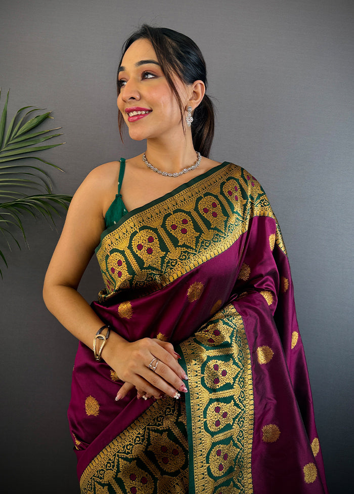 Wine Spun Silk Saree With Blouse Piece