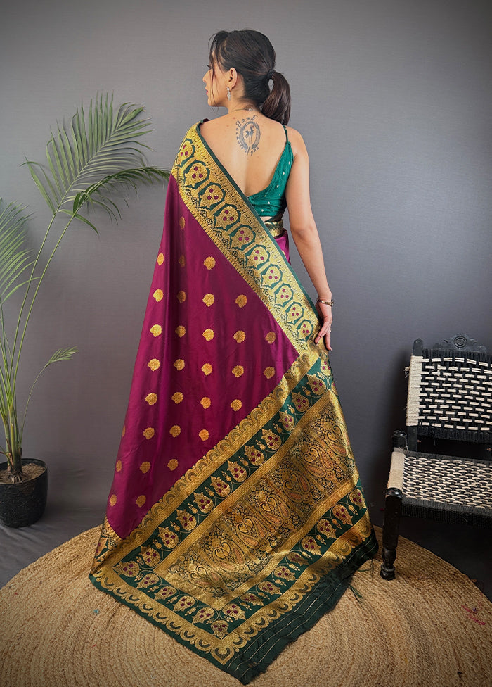 Wine Spun Silk Saree With Blouse Piece