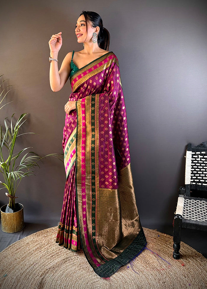 Wine Spun Silk Saree With Blouse Piece