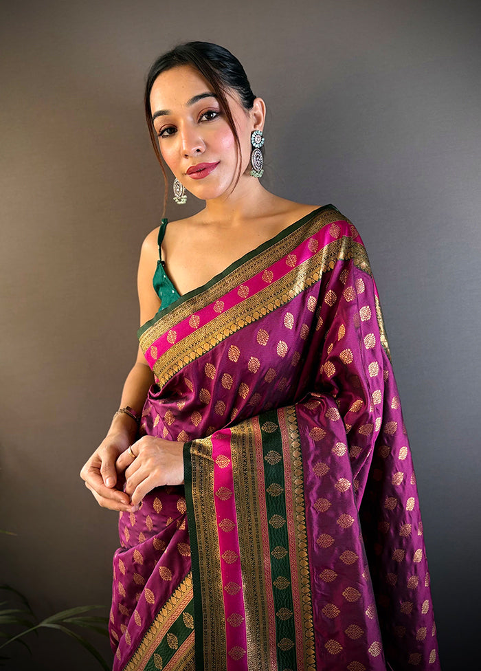 Wine Spun Silk Saree With Blouse Piece