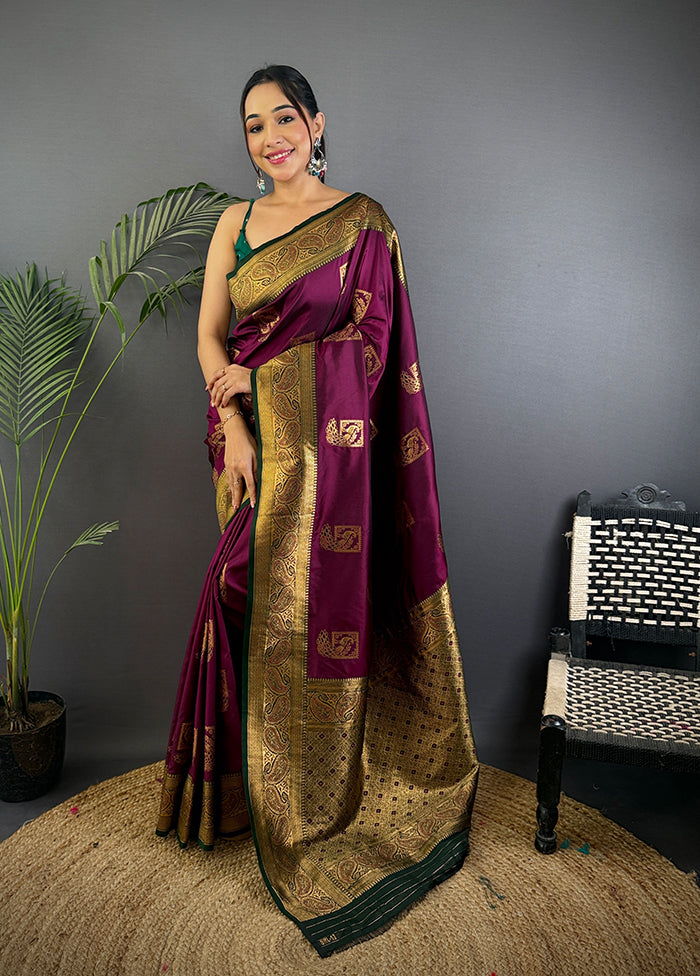 Wine Spun Silk Saree With Blouse Piece