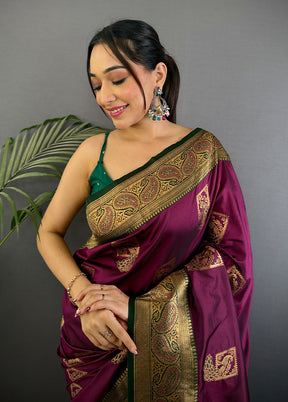 Wine Spun Silk Saree With Blouse Piece