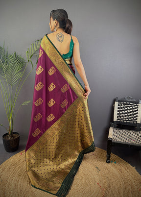 Wine Spun Silk Saree With Blouse Piece