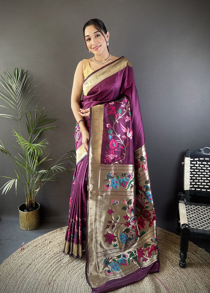Wine Spun Silk Saree With Blouse Piece