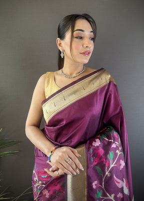 Wine Spun Silk Saree With Blouse Piece