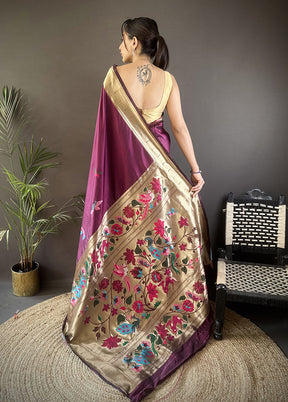 Wine Spun Silk Saree With Blouse Piece