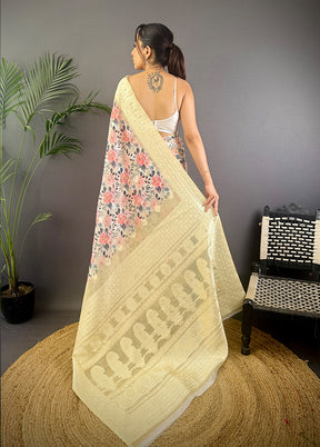 Cream Spun Silk Saree With Blouse Piece