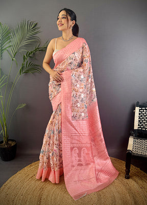 Peach Spun Silk Saree With Blouse Piece