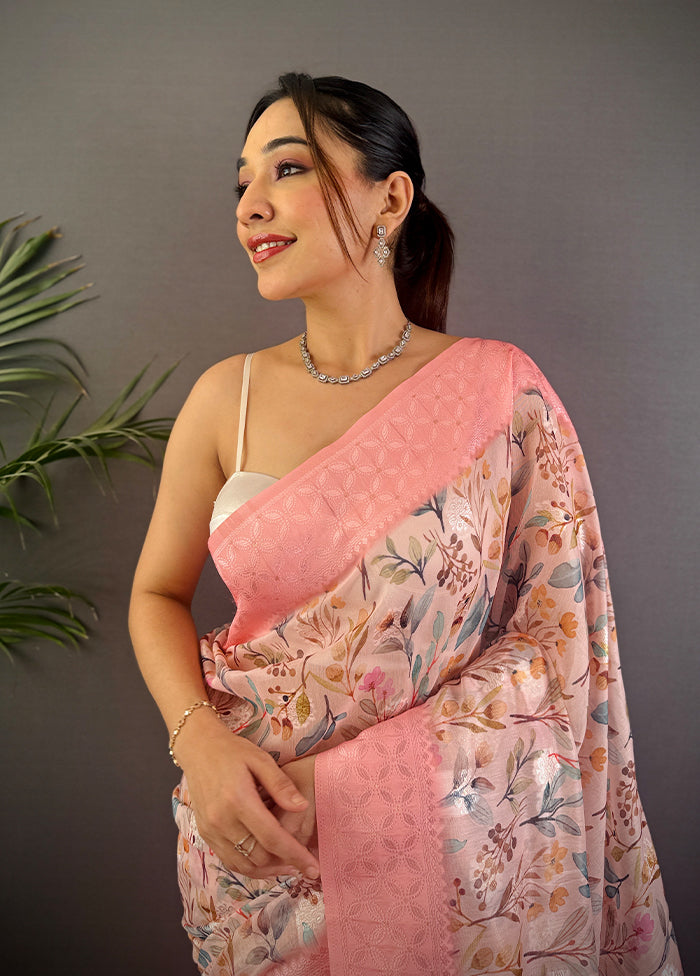 Peach Spun Silk Saree With Blouse Piece