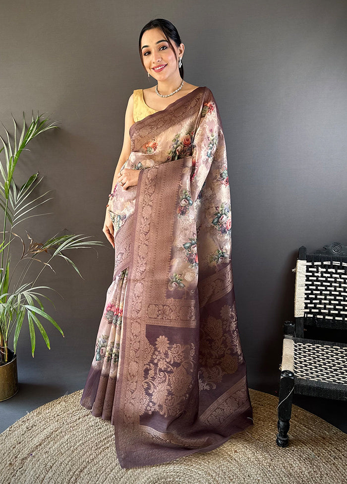 Brown Spun Silk Saree With Blouse Piece