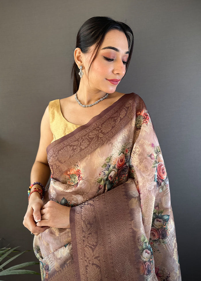 Brown Spun Silk Saree With Blouse Piece