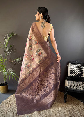 Brown Spun Silk Saree With Blouse Piece