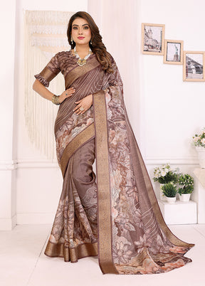 Brown Spun Silk Saree With Blouse Piece