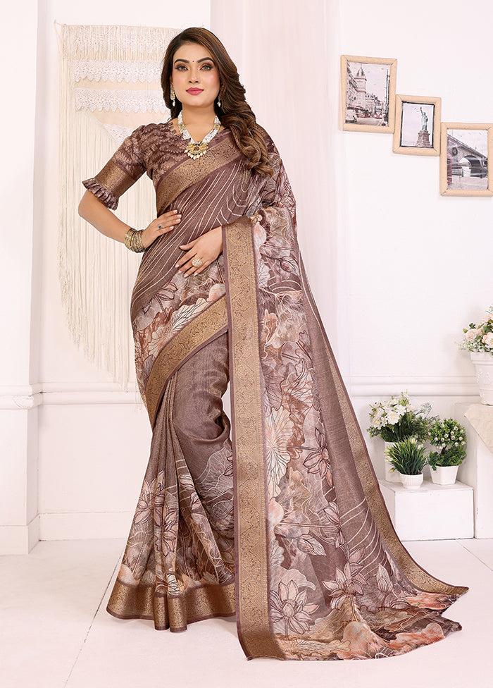 Brown Spun Silk Saree With Blouse Piece
