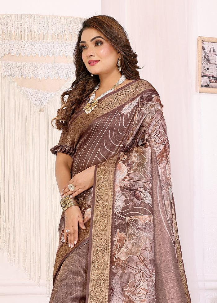 Brown Spun Silk Saree With Blouse Piece