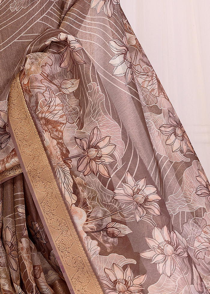 Brown Spun Silk Saree With Blouse Piece