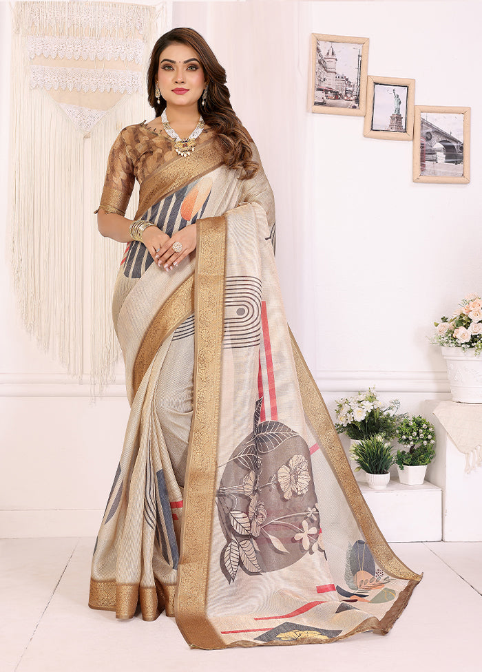 White Spun Silk Saree With Blouse Piece
