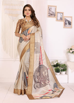 White Spun Silk Saree With Blouse Piece