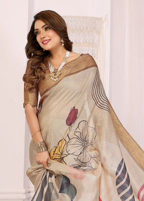 White Spun Silk Saree With Blouse Piece