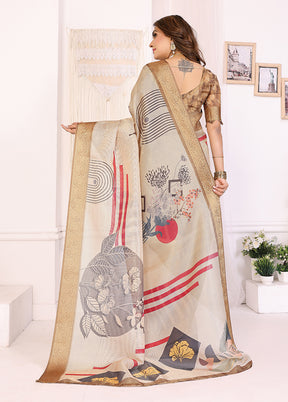 White Spun Silk Saree With Blouse Piece