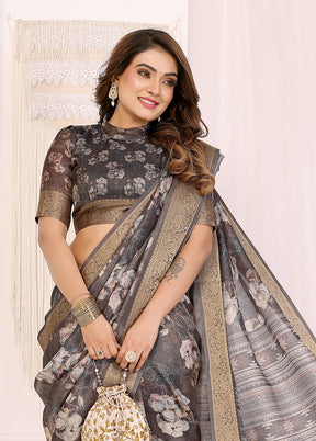 Grey Spun Silk Saree With Blouse Piece