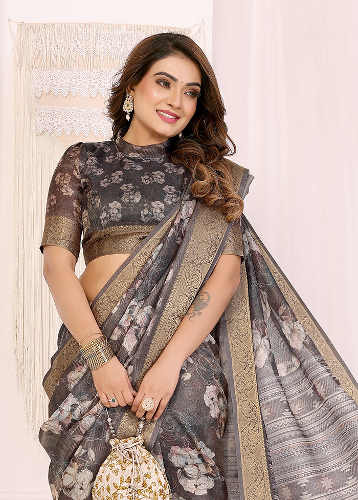 Grey Spun Silk Saree With Blouse Piece