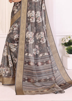 Grey Spun Silk Saree With Blouse Piece