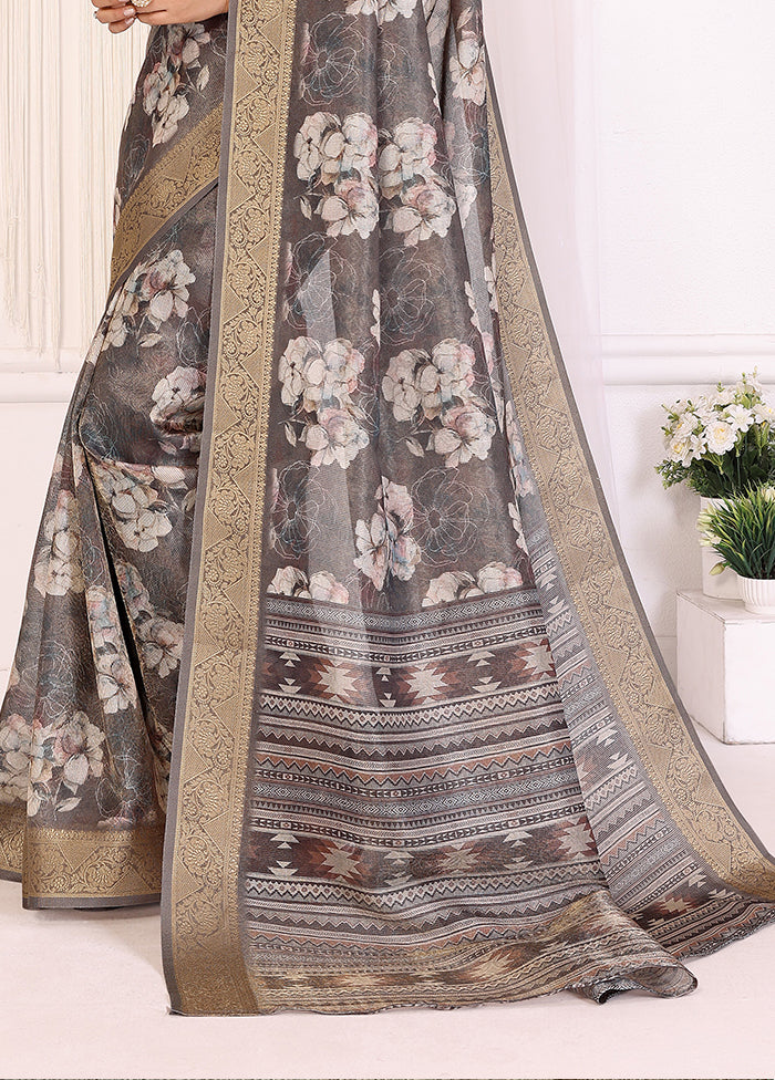 Grey Spun Silk Saree With Blouse Piece
