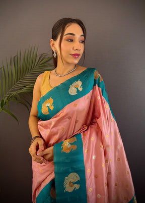 Peach Spun Silk Saree With Blouse Piece