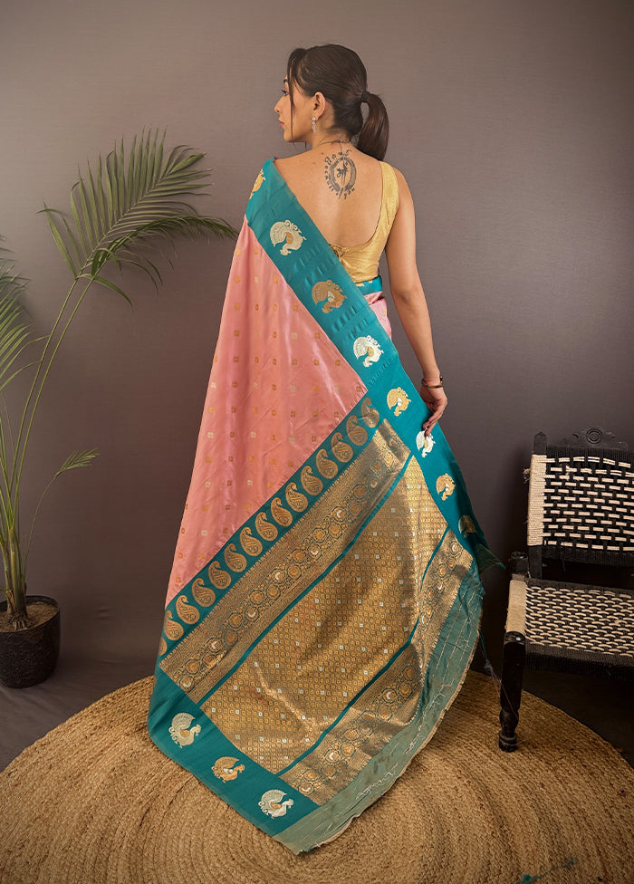 Peach Spun Silk Saree With Blouse Piece