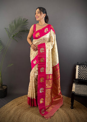 White Spun Silk Saree With Blouse Piece