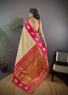 White Spun Silk Saree With Blouse Piece