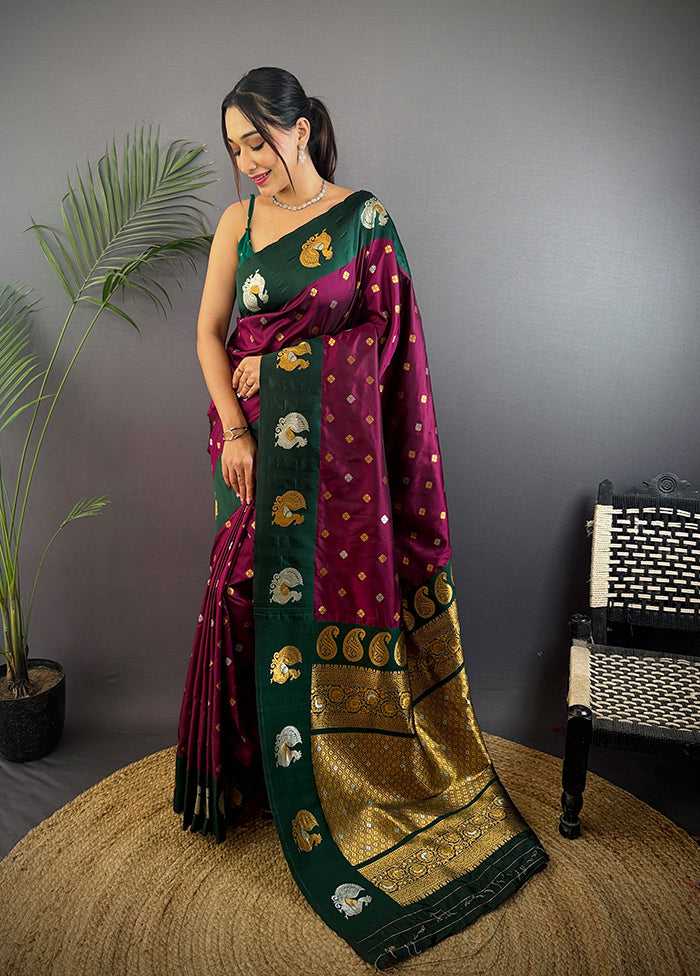 Wine Spun Silk Saree With Blouse Piece
