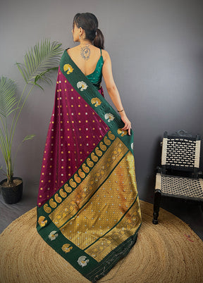 Wine Spun Silk Saree With Blouse Piece