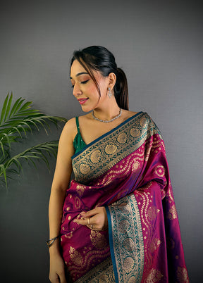 Wine Spun Silk Saree With Blouse Piece