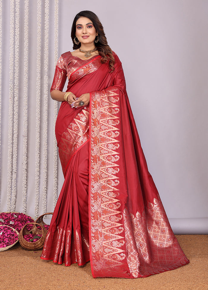 Maroon Spun Silk Saree With Blouse Piece