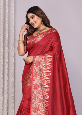 Maroon Spun Silk Saree With Blouse Piece