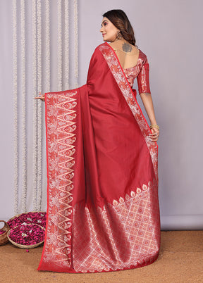 Maroon Spun Silk Saree With Blouse Piece