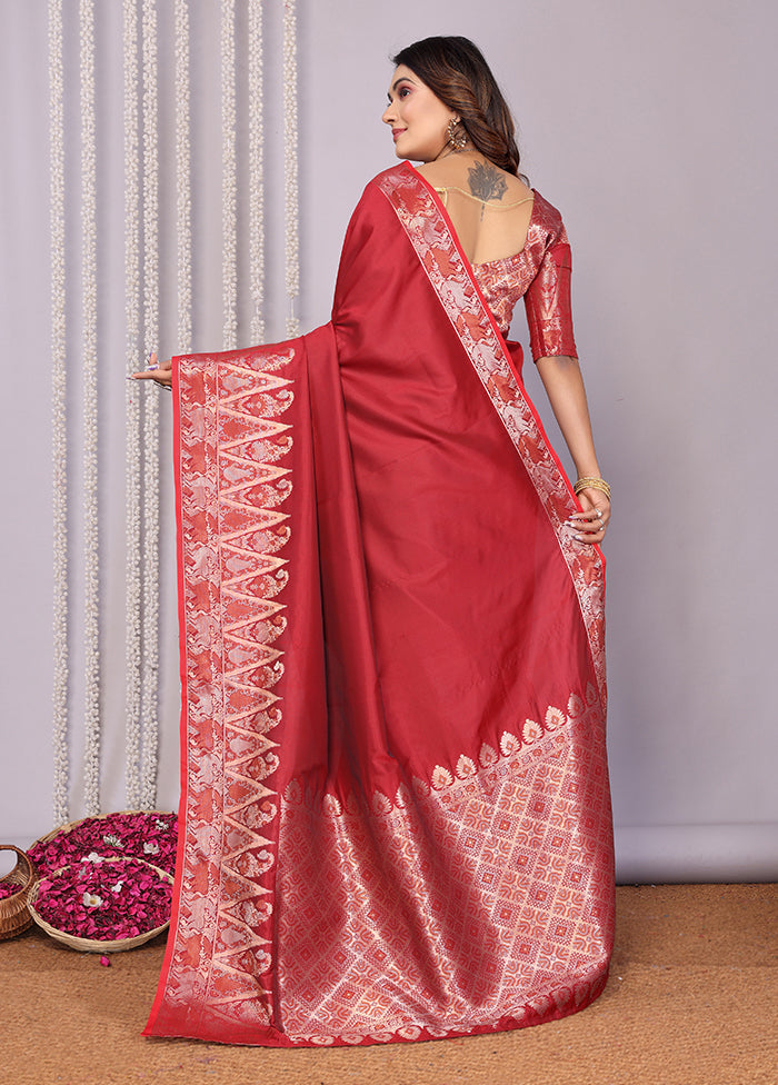 Maroon Spun Silk Saree With Blouse Piece