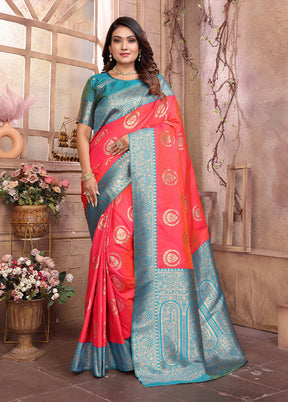Peach Spun Silk Saree With Blouse Piece