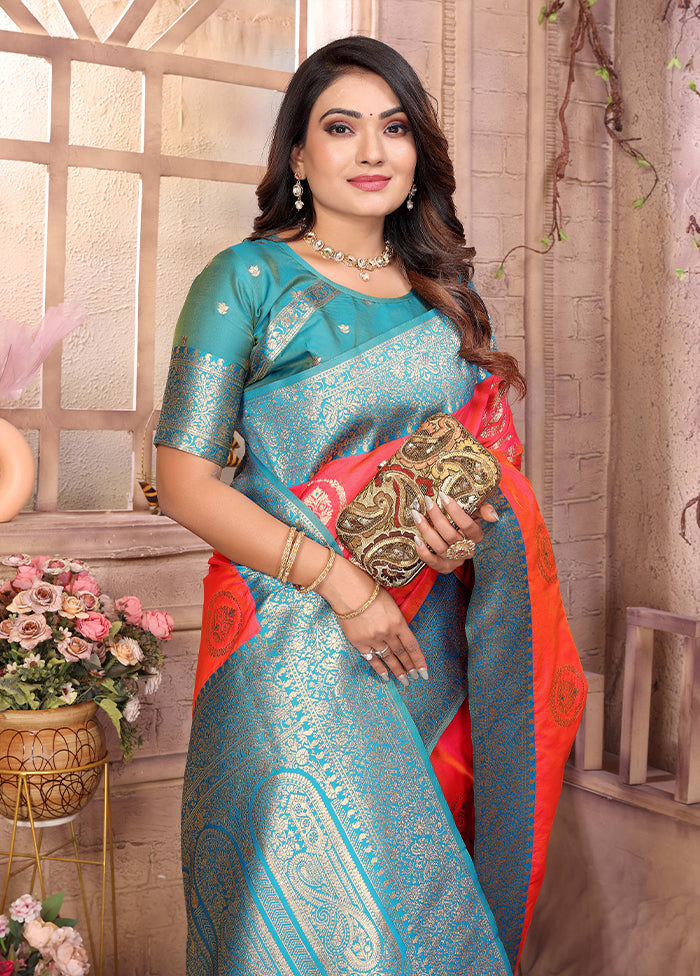 Peach Spun Silk Saree With Blouse Piece