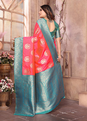 Peach Spun Silk Saree With Blouse Piece