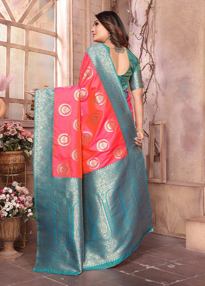 Peach Spun Silk Saree With Blouse Piece