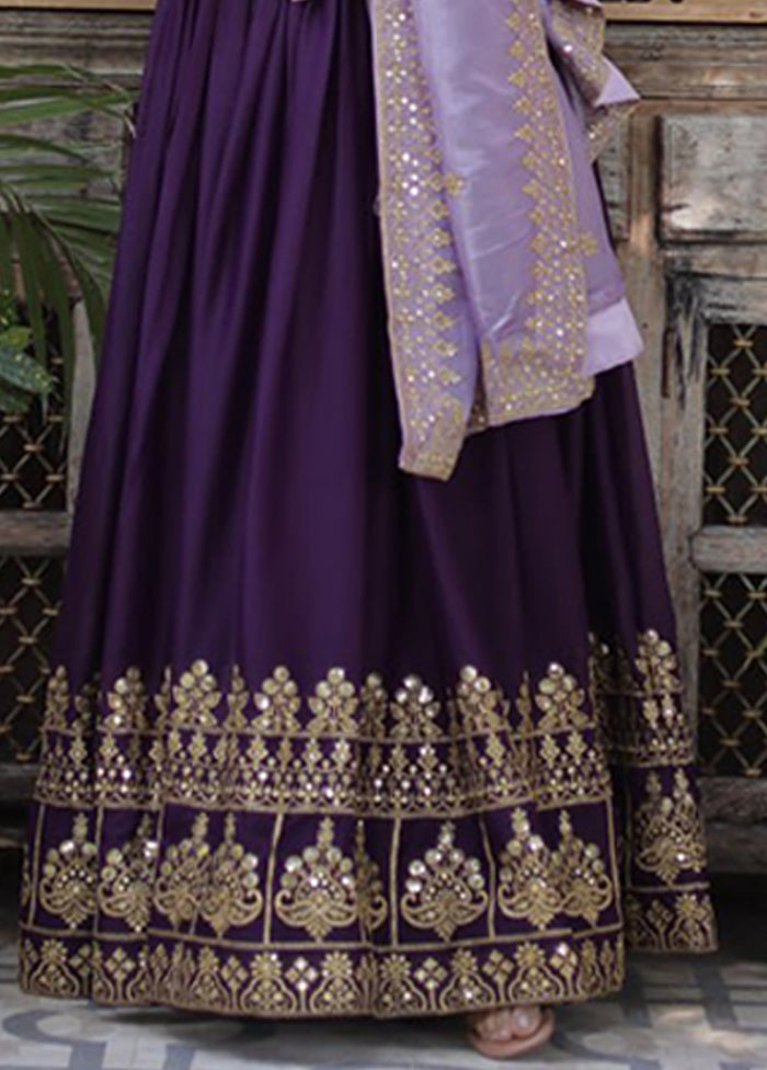 Wine Woven Work Georgette Gown With Dupatta